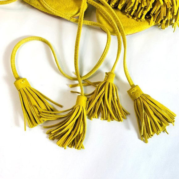 Steve Madden "SASSEY" Yellow Fringe Lace Up Strap Stiletto Heels Shoes 7 - Picture 4 of 11